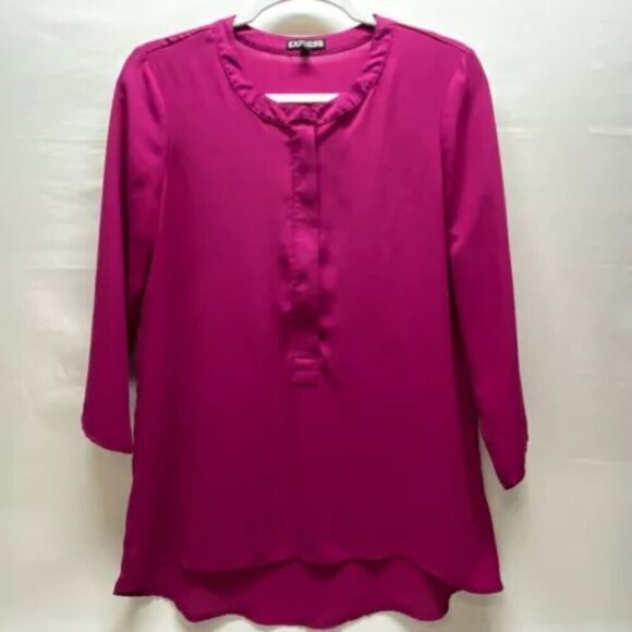 Express Half Zip Blouse Women's Medium Magenta Pink Loose Fit 3/4 Sleeve Tunic - Picture 10 of 10